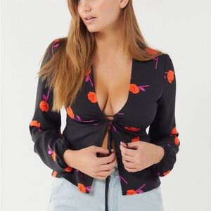 UO Galina Floral Tie-Front Top
